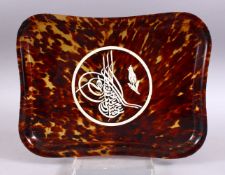 A 19TH CENTURY TURKISH OTTOMAN TORTOISESHELL & IVORY INLAID SULTANS TRAY, the inlaid ivory of