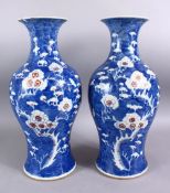 A PAIR OF 19TH CENTURY CHINESE BLUE & WHITE PORCELAIN PRUNUS VASES, each with prunus decoration, the