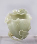 A FINE QUALITY 18TH / 19TH CENTURY CHINESE CARVED CELADON JADE LOTUS BRUSH WASH, the brush was