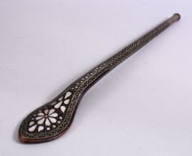 A GOOD 19TH CENTURY TURKISH OTTOMAN CARVED AND INLAID SILVER KASAGI, carved with mother of pearl