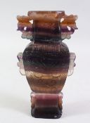 A 19TH CENTURY STYLE CHINESE CARVED AMETHYST VASE, 20CM HIGH