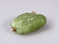 A GOOD 19TH / 20TH CENTURY CHINESE CARVED PENDANT OF SHAO LOU / DEITY WITH 9CT GOLD LOOP, 4cm.