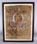 A GOOD 18TH CENTURY CHINESE TIBET BUDDHIST THANKA, framed 93cm x 72cm.