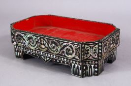 A GOOD INDIAN MOTHER OF PEARL INLAID LACQUER TRAY, the inlay depicting formal motif decoration, with