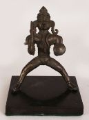 AN UNUSUAL 18TH/19TH CENTURY INDIAN BRONZE FIGURE OF VISHNU, together with a fixed slate stand,