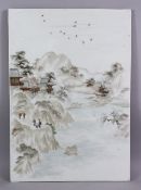 A GOOD 19TH / 20TH CENTURY CHINESE JIN YU TANG ZAO FAMILLE ROSE PORCELAIN TILE, decorated with