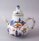 A 19TH CENTURY CHINESE IMARI PORCELAIN TEA POT & COVER, with typical coral imari decoration and