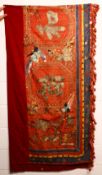 A GOOD CHINESE 19TH CENTURY EMBROIDERED MARRIAGE HARMONY WALL HANGING, with precious objects and