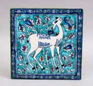 A PALESTINIAN JERUSALEM POTTERY TILE - ANIMAL, 15CM.