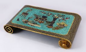 A VERY RARE AND EXCEPTIONAL QUALITY CHINESE KANGXI PERIOD CLOISONNE SCROLL END SCHOLAR TABLE /