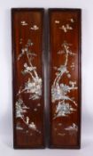 TWO GOOD 19TH CENTURY CHINESE HARDWOOD & MOTHER OF PEARL INLAID PANELS, each inlaid depicting