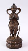 A GOOD CHINESE GILT BRONZE FIGURE OF LIUHAI, stood with hands together upon lotus base, 20cm high.