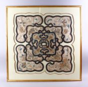 A LARGE QING DYNASTY CHINESE EMBROIDERS FRAMED SILK COLLAR, the collar finely embroidered with