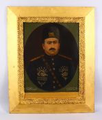 A FINE QAJAR OIL PAINTING OF MOHAMMAD ALI SHAH, SECOND LAST KING - SIGNED MUSAVVIR AL-MULK, the