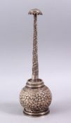 A GOOD 18TH / 19TH CENTURY INDIAN SILVER ROSE WATER SPRINKLER, with formal scrolling foliage, 29cm.