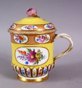 A GOOD MEISSEN PORCELAIN CUP AND COVER - FOR THE ISLAMIC MARKET, decorated with a yellow ground,