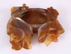 A GOOD 19TH / 20TH CENTURY CHINESE CARVED AGATE GOLDFISH FORMED BRUSH WASH, 11cm .