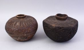 TWO RARE 1ST/2ND CENTURY INDIAN POTTERY LOTAS, both of globular form with incised decoration, each