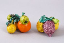 TWO CHINESE KANGXI PORCELAIN DECORATED FRUIT DISPLAYS, both with insects upon the foliage, 6CM & 4.
