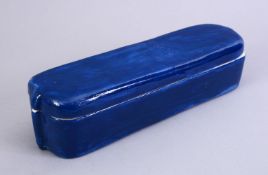 A GOOD TURKISH KUTAHYA PORCELAIN PEN BOX, with a blue ground, the interior with formal floral