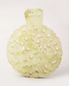 A GOOD 19TH / 20TH CENTURY CHINESE CARVED CLEAR JADE PENDANT, carved to depict floral and phoenix