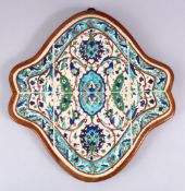 A 19TH CENTURY TURKISH KUTAHIYA FRAMED TILES, decorated in turquoise and other colours depicting
