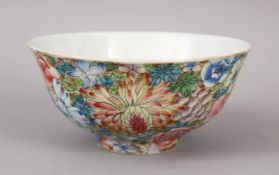 A GOOD CHINESE GUANGXU FAMILLE ROSE PORCELAIN MILLEFLUER PORCELAIN BOWL, the interior with four bats