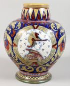 A GOOD LARGE ITALIAN POTTERY VASE, painted with scrolls and portraits. 12ins high.