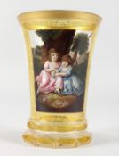A GOOD VENETIAN GLASS BEAKER, 19TH CENTURY, painted with a panel of young children seated beneath