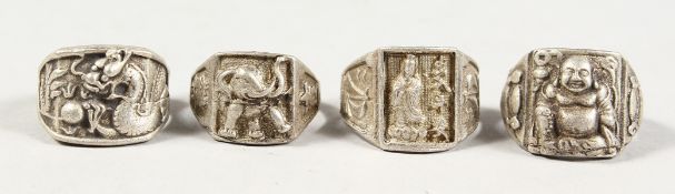 FOUR CHINESE SILVER RINGS.