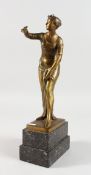 GEORGES MORIN (1874-1950) GERMAN A BRONZE OF A LADY HOLDING A FROG ON HER ARM. Signed. 10ins high,
