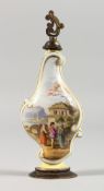 AN 18TH CENTURY MEISSEN PORCELAIN PALE YELLOW GROUND SCENT BOTTLE AND STOPPER, painted with