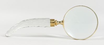 A LADIES MAGNIFYING GLASS with cut glass handle.
