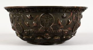 A CHINESE CIRCULAR BRONZE BOWL. 6.25ins diameter.