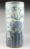 A CHINESE BLUE AND WHITE DECORATED PORCELAIN STICK STAND. 2ft 0ins high.