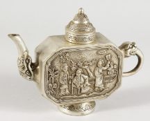 A CHINESE WHITE METAL TEAPOT. 7.5ins long.