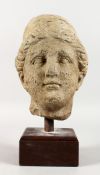 AN EARLY CARVED STONE BUST. 10ins.