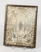 A VICTORIAN PIERCED SILVER COVERED BLOTTER.