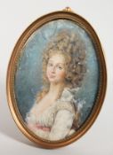 JEAN PAUL KOLBE (18TH CENTURY) GERMAN/AUSTRIAN A VERY GOOD OVAL PORTRAIT OF A LADY, in a gilt oval