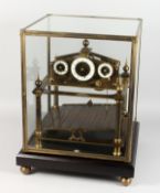 A GOOD MODERN ROLLING BACK CLOCK, housed in a glass case. 20.5ins high.