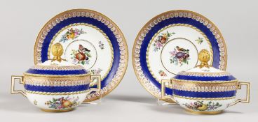 A SUPERB RARE PAIR OF MARCOLINI MEISSEN CIRCULAR ECUELLES, COVERS AND STANDS, gilt pineapple