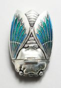 A SILVER PLATE AND ENAMEL SCARAB VESTA.