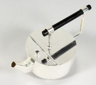 A CHRISTOPHER DRESSER STYLE CIRCULAR TEAPOT.