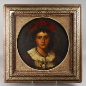 A LARGE VIENNA CIRCULAR PLAQUE, portrait of a girl. Beehive mark. 19ins diameter, in a gilt frame.
