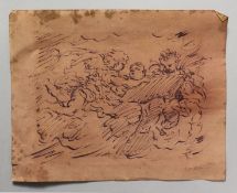 AN OLD MASTER UNFRAMED DRAWING. 7.5ins x 9ins.