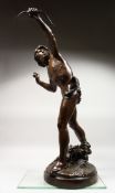 EMILE LAPORTE (FRENCH) (1858-1907).A SUPERB LARGE BRONZE OF A SEMI CLAD YOUNG MAN 