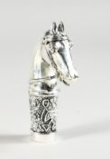 A WHITE METAL .800 HORSE HEAD HANDLE.