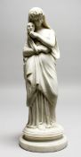 A 19TH CENTURY PARIAN CLASSICAL FEMALE FIGURE, holding a mask. 14ins high.