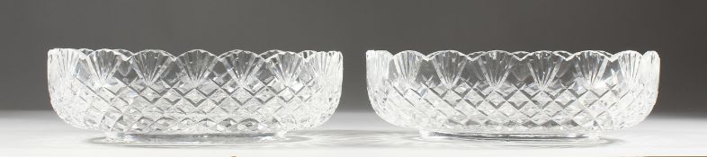 A GOOD PAIR OF HOBNAIL CUT OVAL DISHES. 11ins wide.