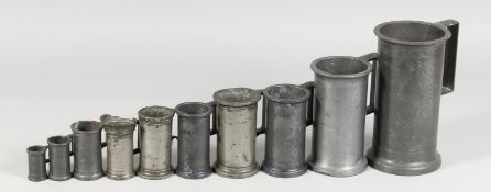 TEN VARIOUS FRENCH PEWTER MEASURES. 1.5ins to 7ins.